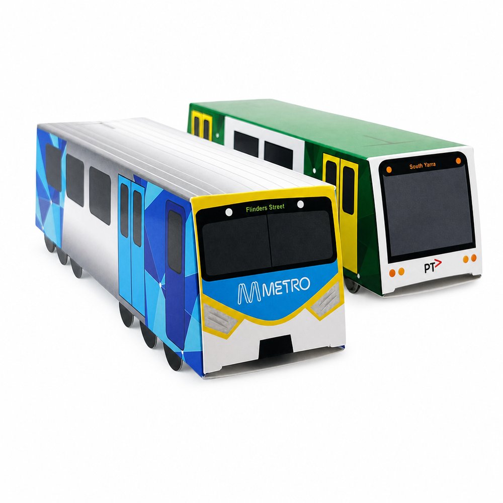 Bedruckte Zug- und Straßenbahn-Süßigkeitenbox 19cm
