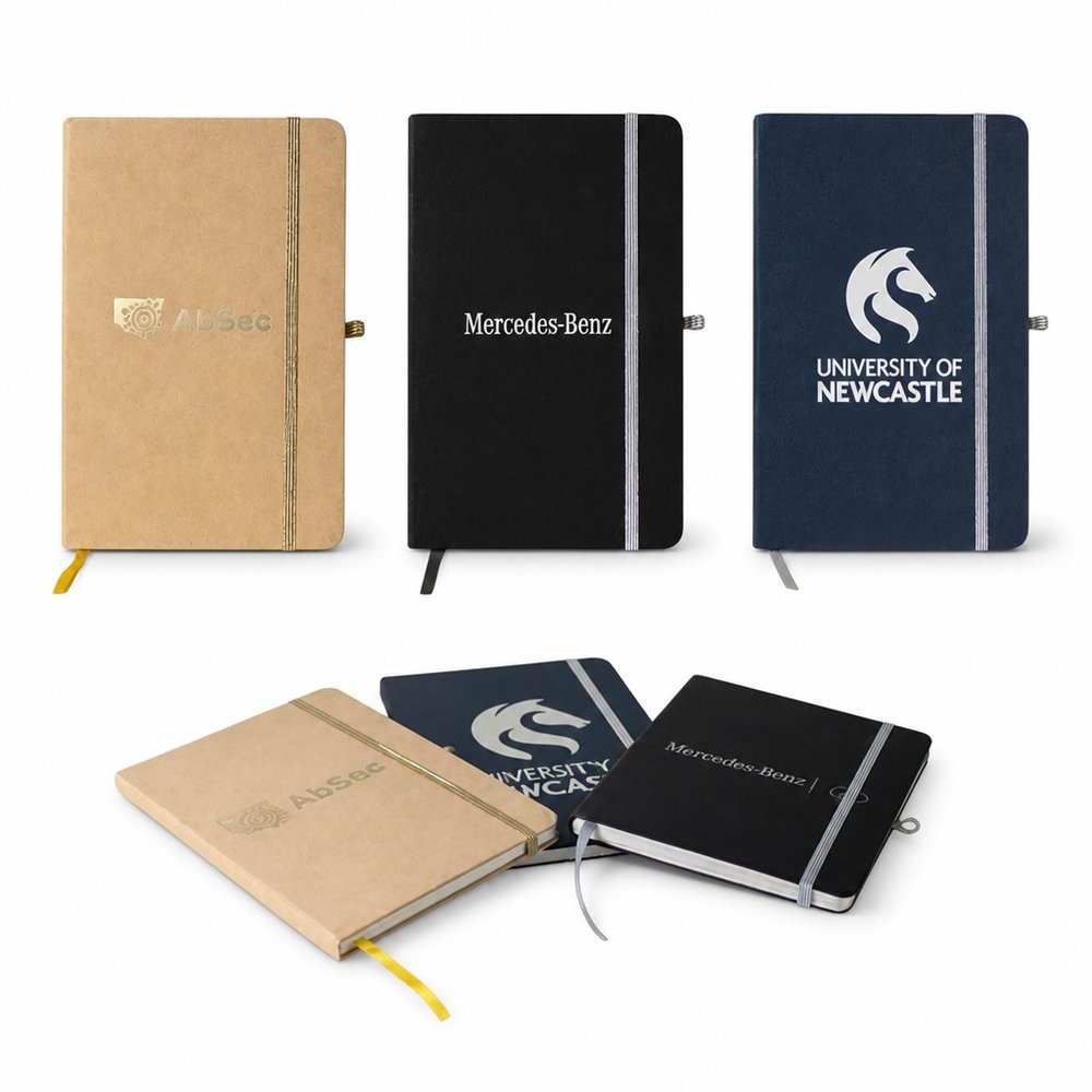 A5-Notizbuch mit graviertem Metallic-Untergrund