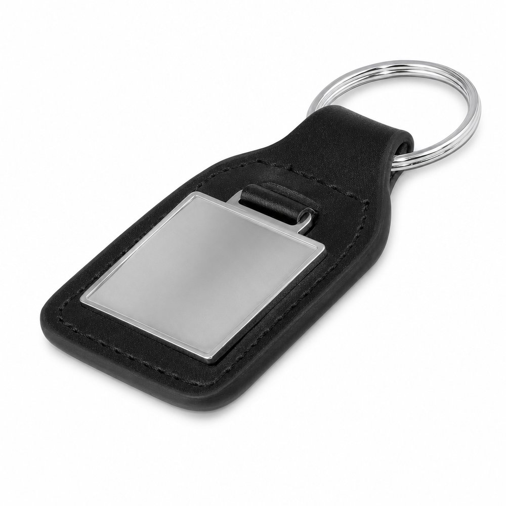 Quadratischer Executive Leder-Schlüsselanhänger mit Metallplatte