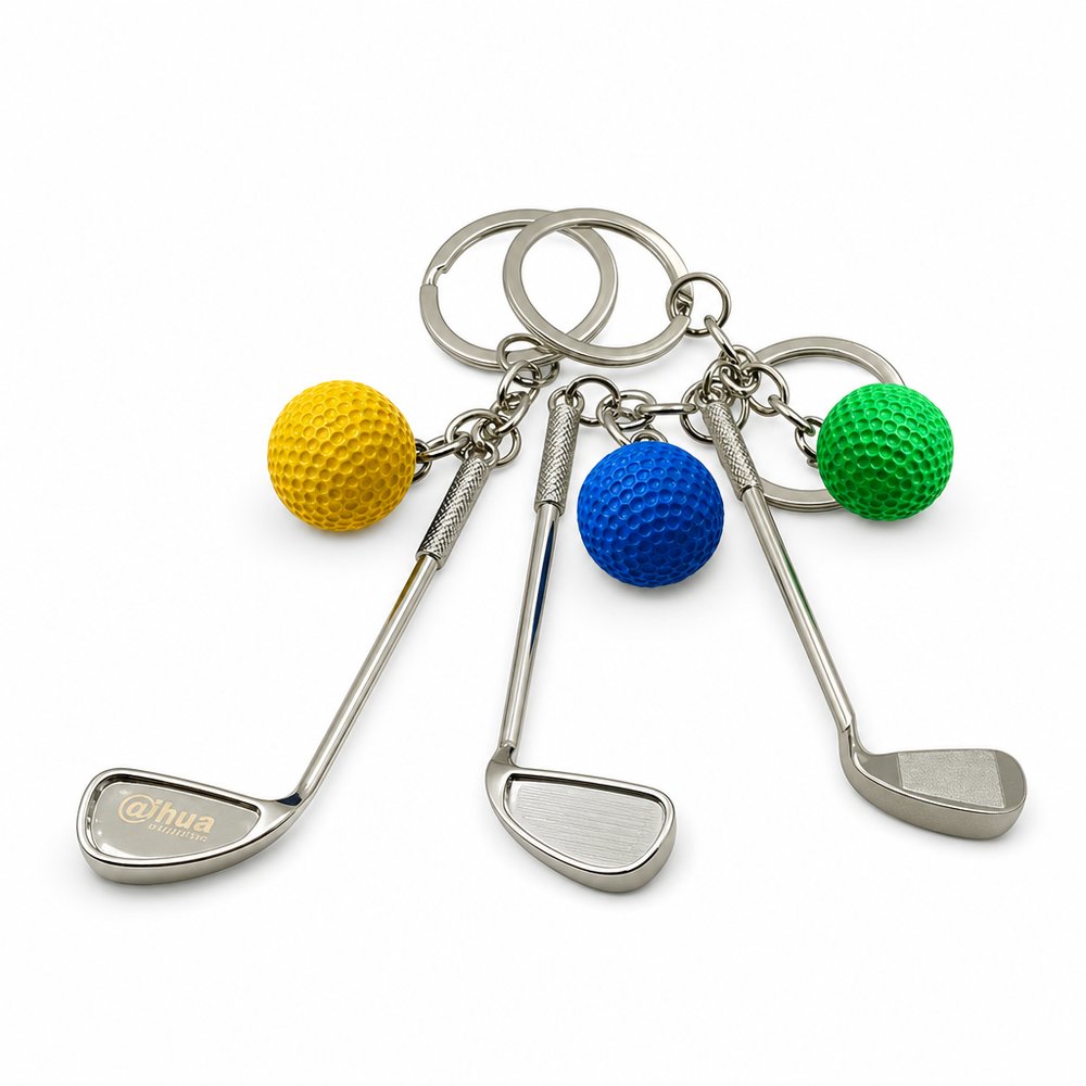 Golfschläger-Metall-Schlüsselanhänger mit Ball