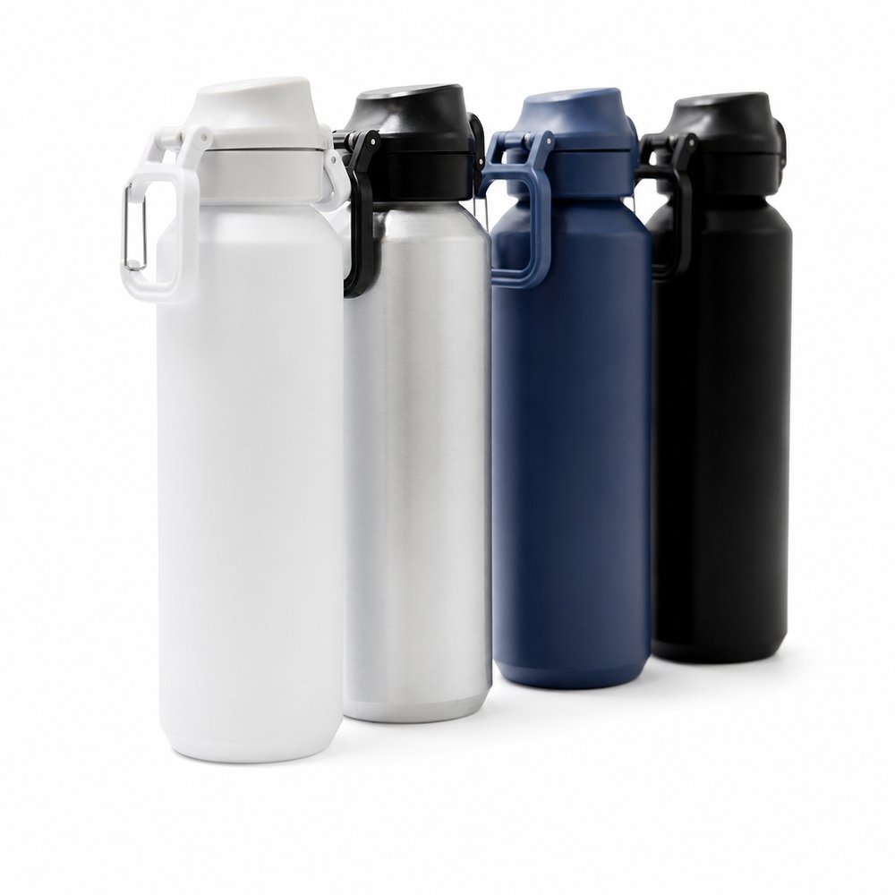 Trinkflaschen aus recyceltem Aluminium (600 ml, Karabinerhaken)