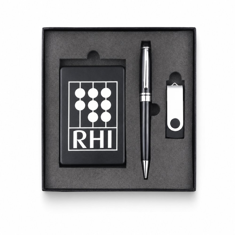 Gebrandete Tech-Geschenksets (Powerbank, USB-Stick & Kugelschreiber, 3-teilig)