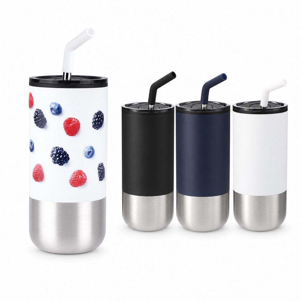 Isolierte Tumblerbecher mit Edelstahlhalm (470ml, doppelwandig)