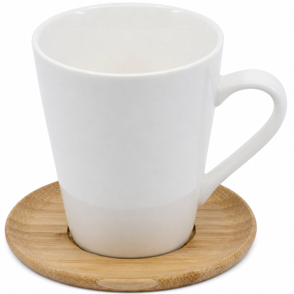 Carmel Vee Keramikbecher mit Bambusuntersetzer