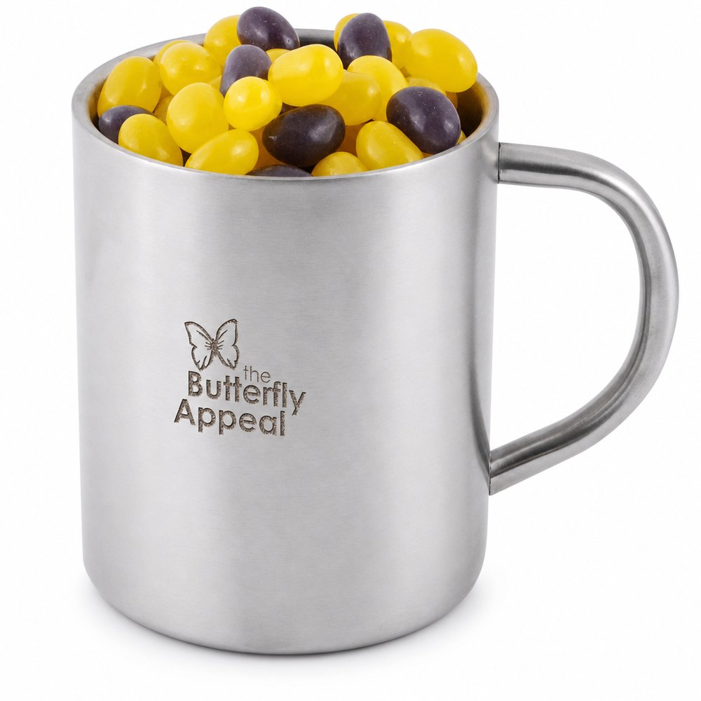 Mini-Jelly-Beans in Java-Becher in Firmenfarbe