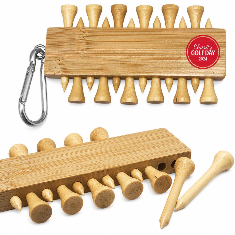 Bambus-Golftee-Set mit Karabiner