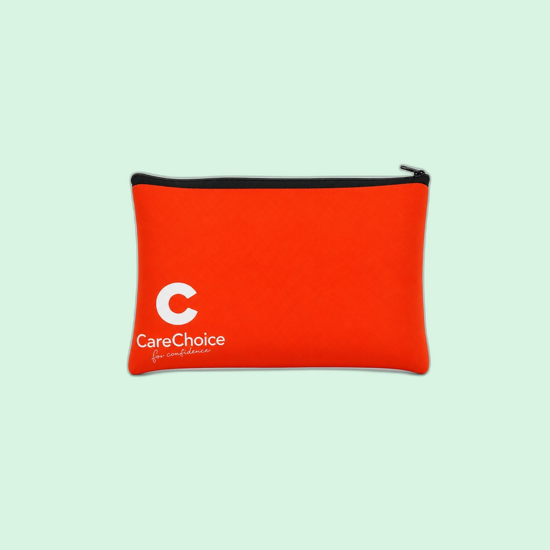 CareChoice Soft-touch zippered welcome pouch produced by Sense2