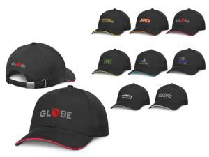 Werbeartikel Athletic Sports Caps Schwarz mit buntem Trim