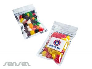 Werbeartikel Silber Zip Lock Taschen Gef&uuml;llt mit Lollies (50g)