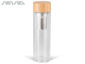 Promotional Detox Bambus Doppelwandige Glas Tee Infuser Flaschen