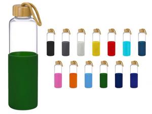 Promotional Nat&uuml;rliche Bambusglas-Trinkflaschen mit Silikonh&uuml;lle (550 ml)