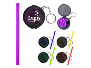 Werbeartikel Reise-Silikon-Strohhalme mit Schl&uuml;sselbeuteln