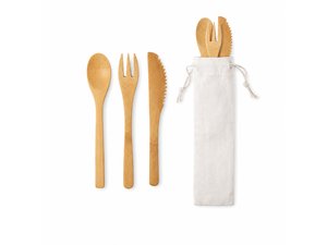 Promotional Bambusbesteck-Sets im Baumwollbeutel