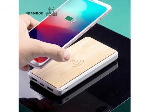 Werbeartikel Bambus Power Banks mit integriertem kabellosen Ladeger&auml;t (8000mAh)
