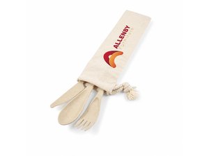 Promotional Eco Weizenfaser Besteck-Sets im Kaliko-Beutel