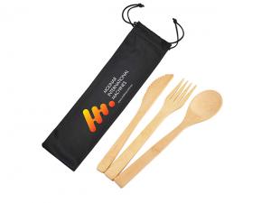 Werbeartikel Bamboo Cutlery Sets In Microfibre Drawstring Pouch