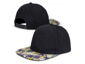 Werbeartikel Vollfarbig bedruckte Flat Peak Caps aus schwerer, geb&uuml;rsteter Baumwolle