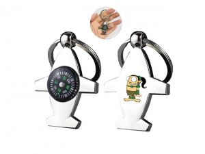 Werbeartikel Flugzeugf&ouml;rmige Schl&uuml;sselanh&auml;nger aus Metall mit Kompass