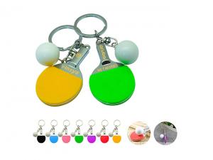 Werbeartikel Schl&uuml;sselanh&auml;nger aus Metall in Form eines Tischtennisschl&auml;gers