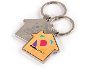 Werbeartikel Schl&uuml;sselanh&auml;nger aus Bambus in Form eines Hauses