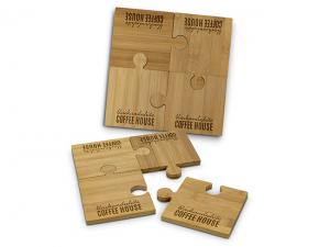 Werbeartikel Eco Bamboo Puzzle Untersetzer Set