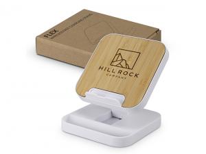 Werbeartikel Kabelloses 15-W-Multifunktions-Ladeger&auml;t f&uuml;r Mobiltelefone mit Bambus-Panel