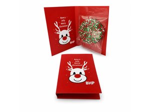 Promotional Weihnachtskarte mit Schokoladensommersprossen (20g)