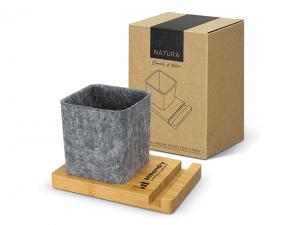 Werbeartikel Bambus-Handyhalter f&uuml;r den Schreibtisch